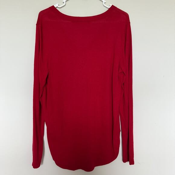 Lauren Ralph Lauren Womens Sweater Large Red Silk Blend V-Neck Preppy Academia - Picture 5 of 5